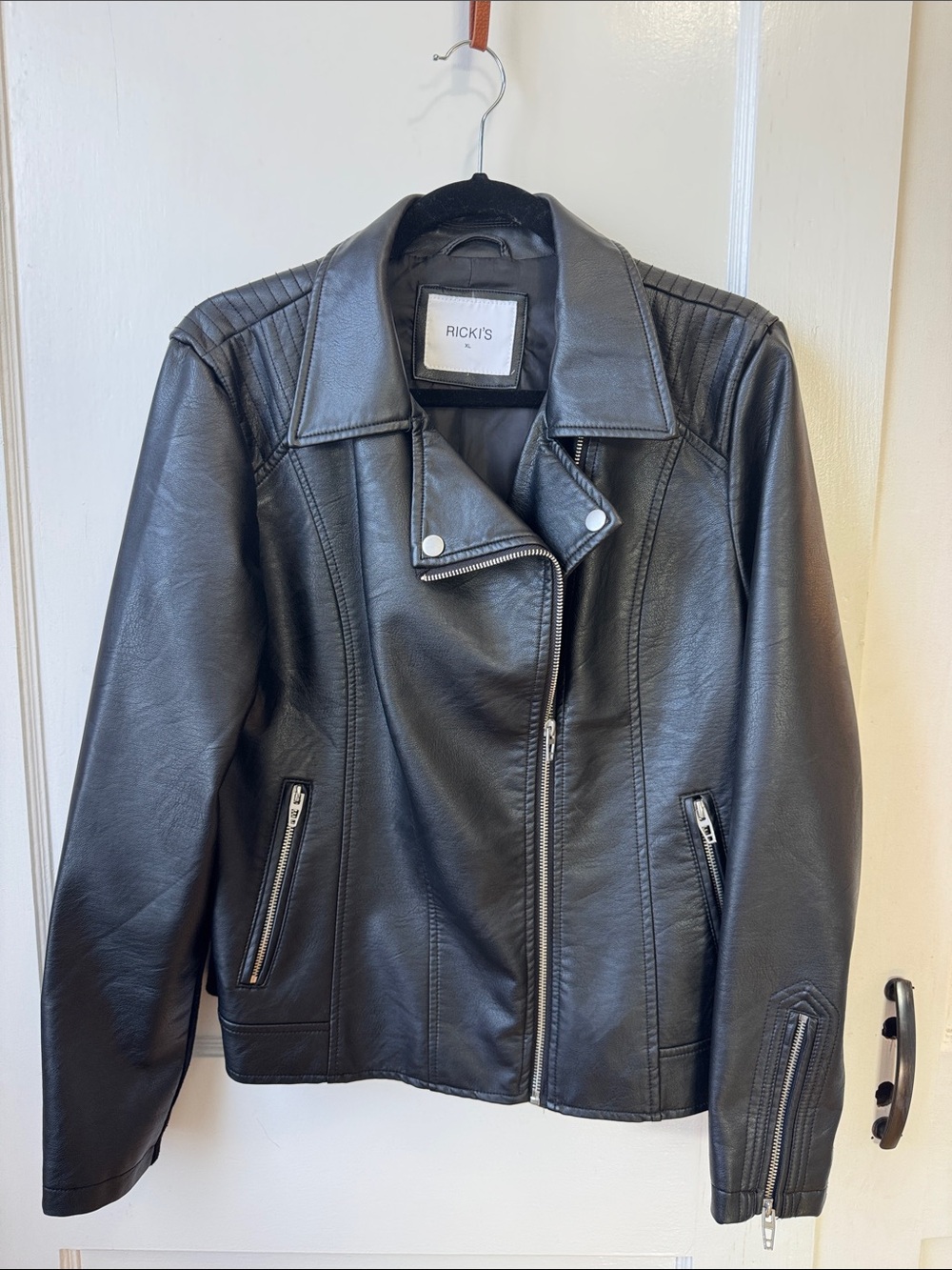 Ricki's Black Faux Leather Moto Jacket with Zip Details